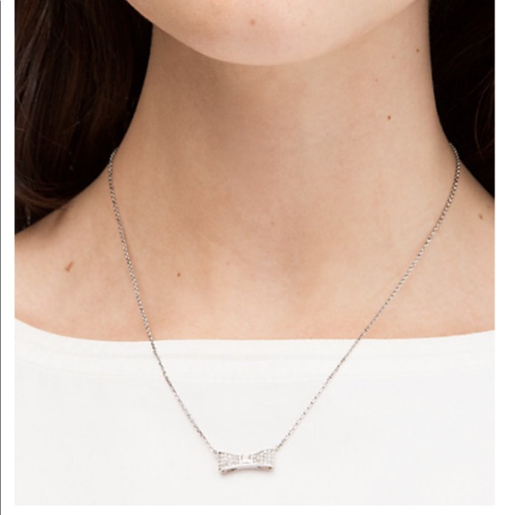 NWT Kate Spade Ready Set Bow Pave mini pendant Silver necklace. - Picture 4 of 9